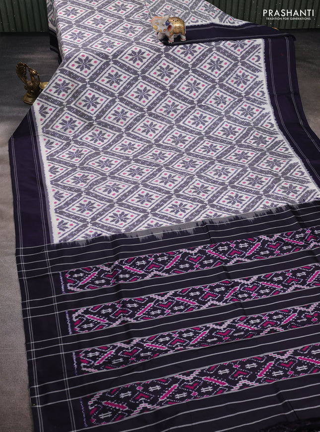 Off White & Navy Blue Pochampally Silk