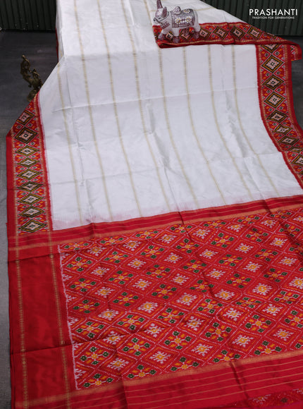 Off White & Red Pochampally Silk