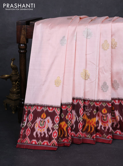 Peach  & Maroon Pochampally Silk