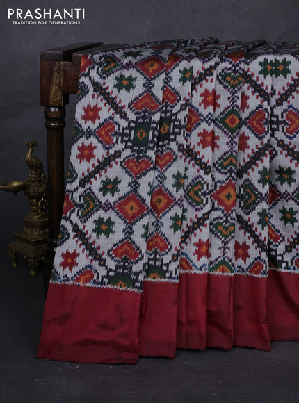 Grey & Maroon Pochampally Silk
