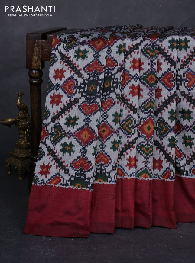 Grey & Maroon Pochampally Silk