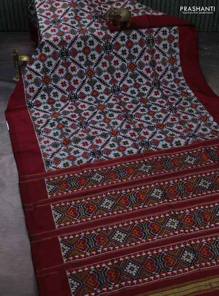 Grey & Maroon Pochampally Silk