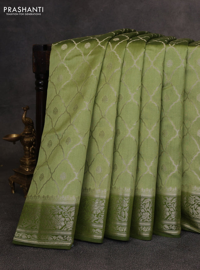 Pastel Green & Sap Green Chiniya Silk Saree - Weaves