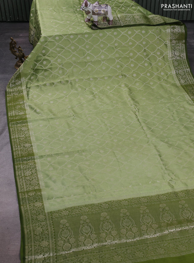 Pastel Green & Sap Green Chiniya Silk Saree - Weaves
