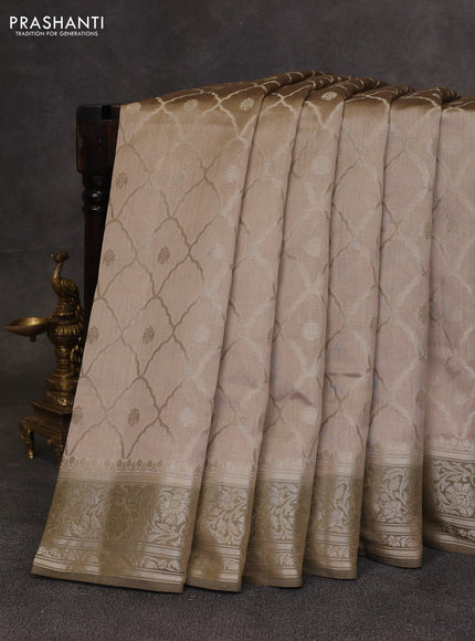 Beige & Olive Green Chiniya Silk Saree - Weaves