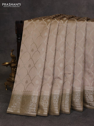 Beige & Olive Green Chiniya Silk Saree - Weaves