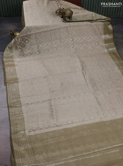 Beige & Olive Green Chiniya Silk Saree - Weaves