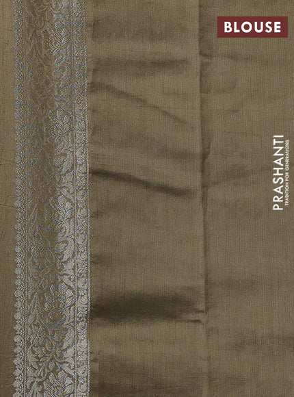 Beige & Olive Green Chiniya Silk Saree - Weaves