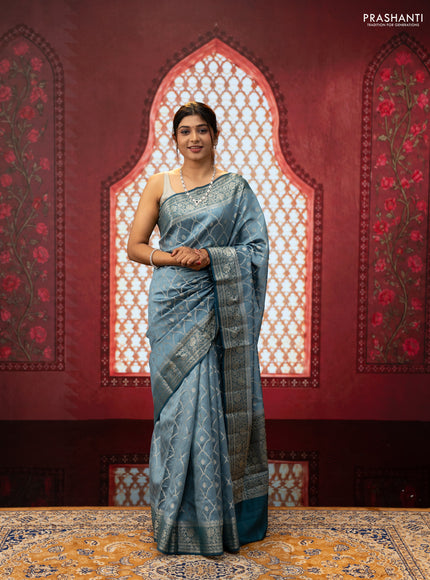 Pastel Blue & Peacock Blue Chiniya Silk Saree - Weaves