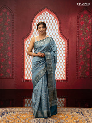 Pastel Blue & Peacock Blue Chiniya Silk Saree - Weaves