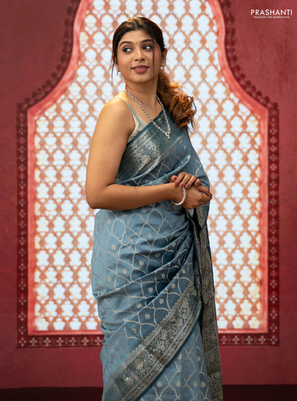 Pastel Blue & Peacock Blue Chiniya Silk Saree - Weaves