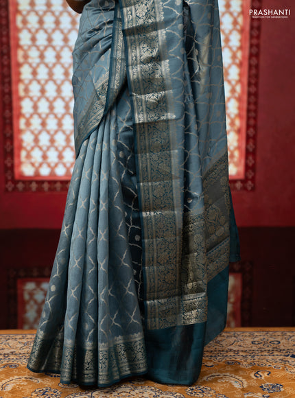Pastel Blue & Peacock Blue Chiniya Silk Saree - Weaves