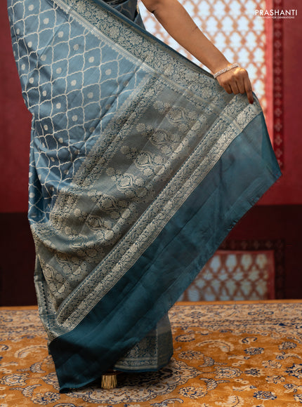 Pastel Blue & Peacock Blue Chiniya Silk Saree - Weaves