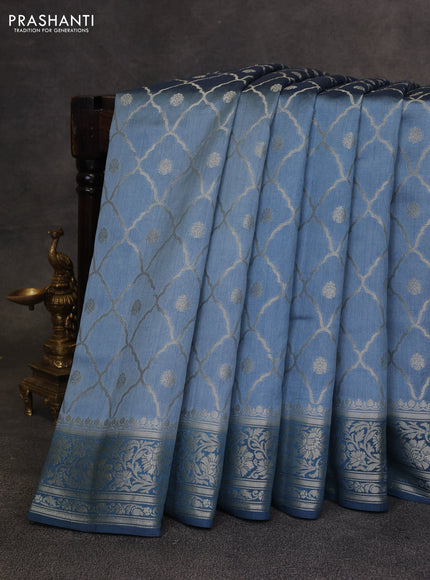 Pastel Blue & Peacock Blue Chiniya Silk Saree - Weaves