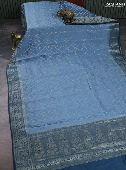 Pastel Blue & Peacock Blue Chiniya Silk Saree - Weaves