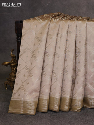 Beige & Olive Green Chiniya Silk Saree - Weaves