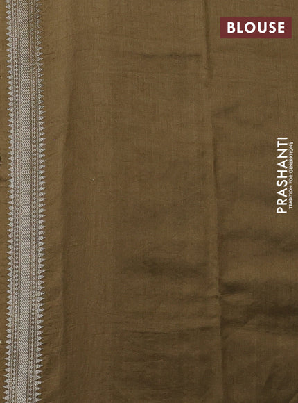 Beige & Olive Green Chiniya Silk Saree - Weaves