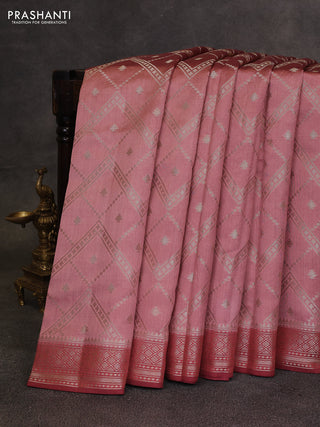 Peach & Maroon Chiniya Silk Saree - Weaves