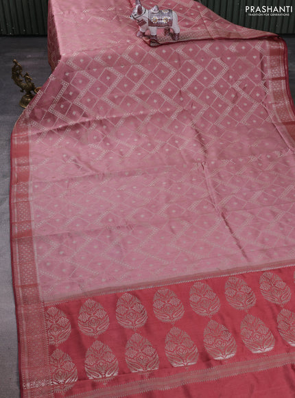 Peach & Maroon Chiniya Silk Saree - Weaves