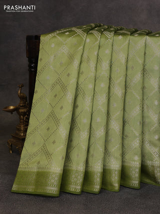 Pastel Green & Sap Green Chiniya Silk Saree - Weaves