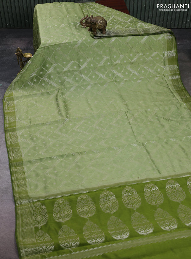 Pastel Green & Sap Green Chiniya Silk Saree - Weaves