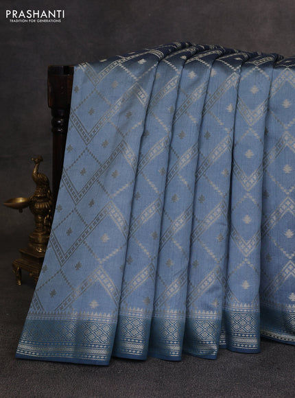 Pastel Blue & Peacock Blue Chiniya Silk Saree - Weaves