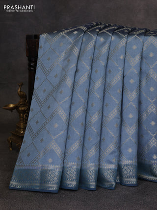 Pastel Blue & Peacock Blue Chiniya Silk Saree - Weaves