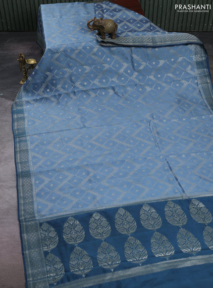 Pastel Blue & Peacock Blue Chiniya Silk Saree - Weaves