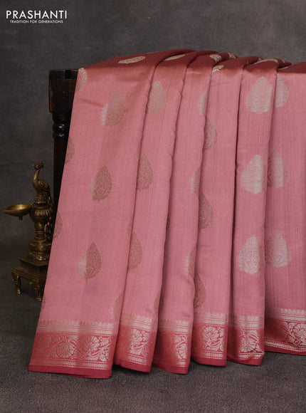 Peach & Maroon Chiniya Silk Saree - Buttas