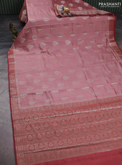 Peach & Maroon Chiniya Silk Saree - Buttas