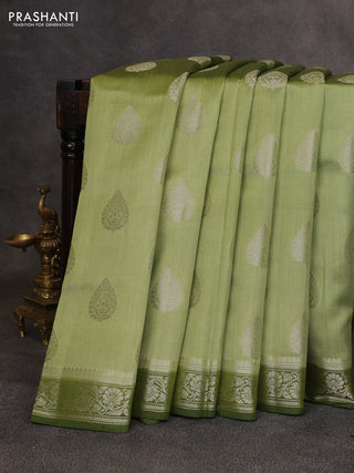 Pastel Green & Sap Green Chiniya Silk Saree - Buttas