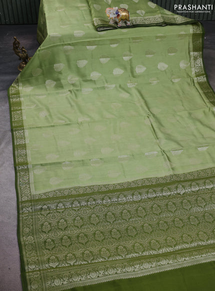 Pastel Green & Sap Green Chiniya Silk Saree - Buttas