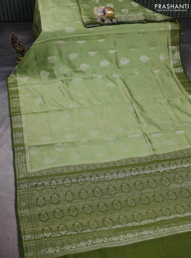 Pastel Green & Sap Green Chiniya Silk Saree - Buttas