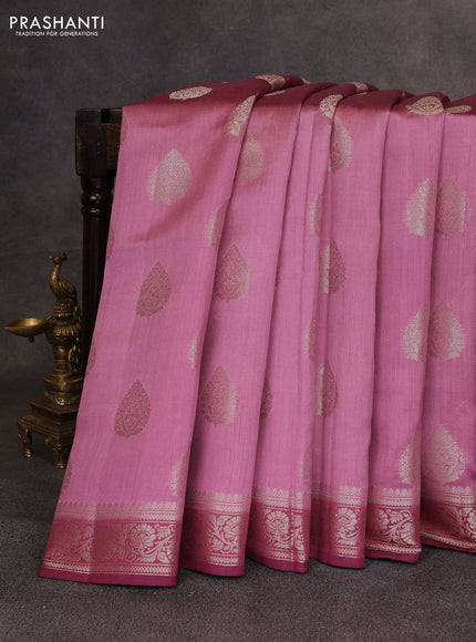 Mauve Pink & Maroon Chiniya Silk Saree - Buttas