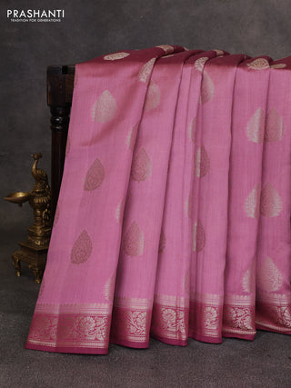 Mauve Pink & Maroon Chiniya Silk Saree - Buttas