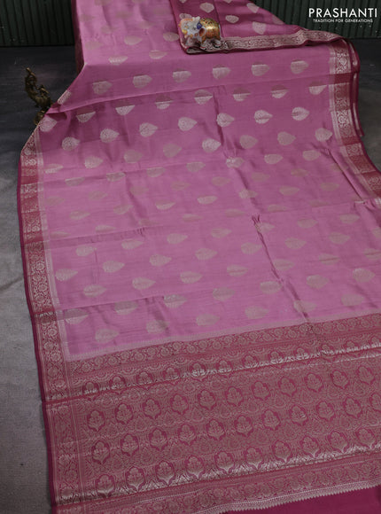 Mauve Pink & Maroon Chiniya Silk Saree - Buttas