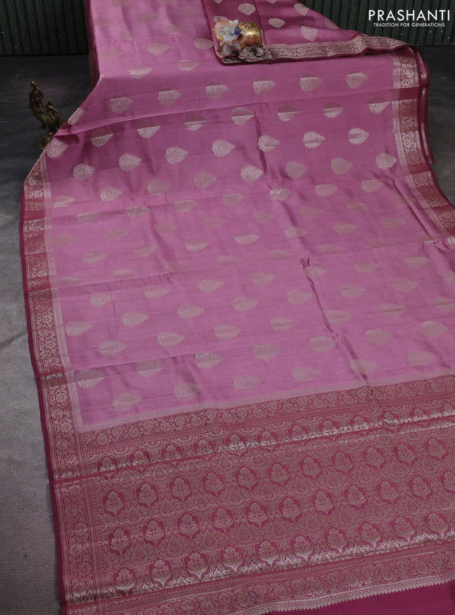 Mauve Pink & Maroon Chiniya Silk Saree - Buttas