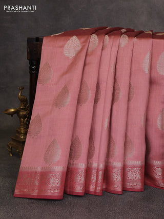 Peach & Maroon Chiniya Silk Saree - Buttas