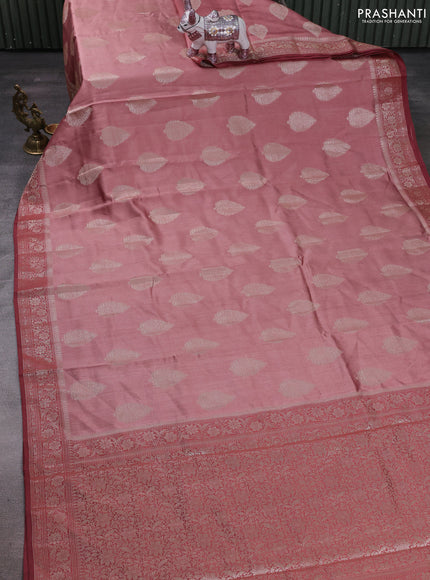 Peach & Maroon Chiniya Silk Saree - Buttas