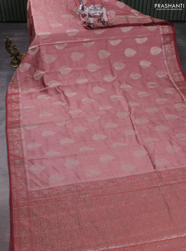 Peach & Maroon Chiniya Silk Saree - Buttas
