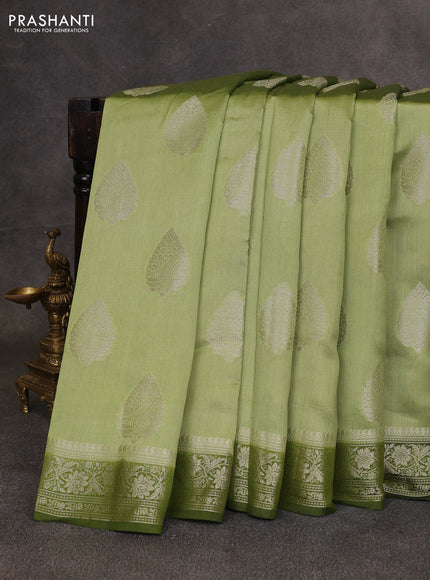 Pastel Green & Sap Green Chiniya Silk Saree - Buttas