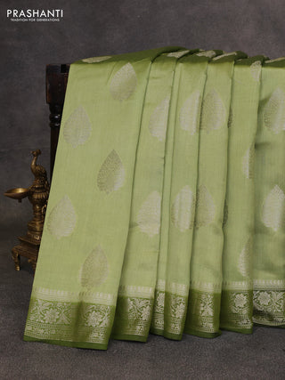 Pastel Green & Sap Green Chiniya Silk Saree - Buttas