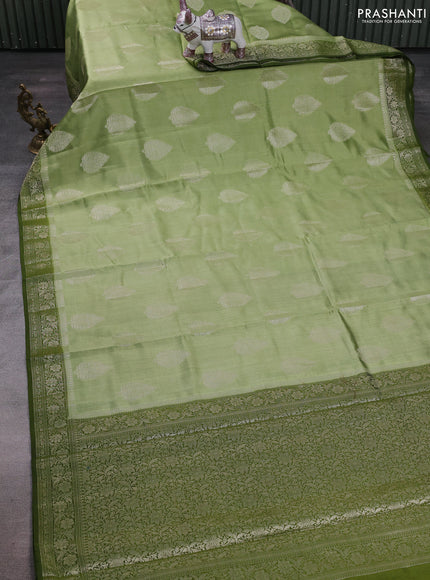 Pastel Green & Sap Green Chiniya Silk Saree - Buttas