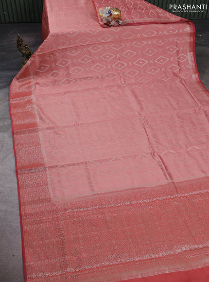 Peach & Maroon Chiniya Silk Saree - Buttas