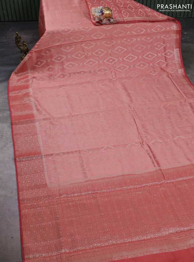 Peach & Maroon Chiniya Silk Saree - Buttas