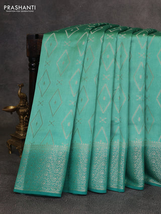 Teal Green Chiniya Silk Saree - Buttas
