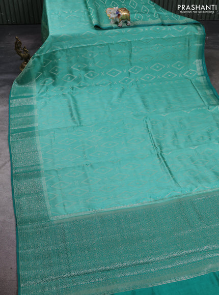 Teal Green Chiniya Silk Saree - Buttas