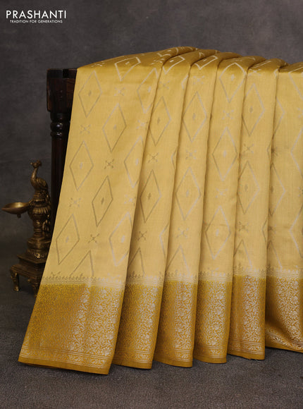 Yellow & Mustard Yellow Chiniya Silk Saree - Buttas
