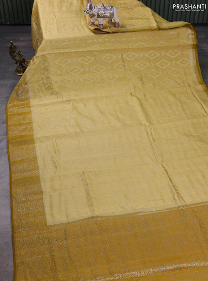 Yellow & Mustard Yellow Chiniya Silk Saree - Buttas