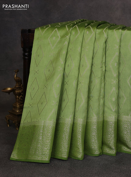 Pastel Green & Sap Green Chiniya Silk Saree - Buttas